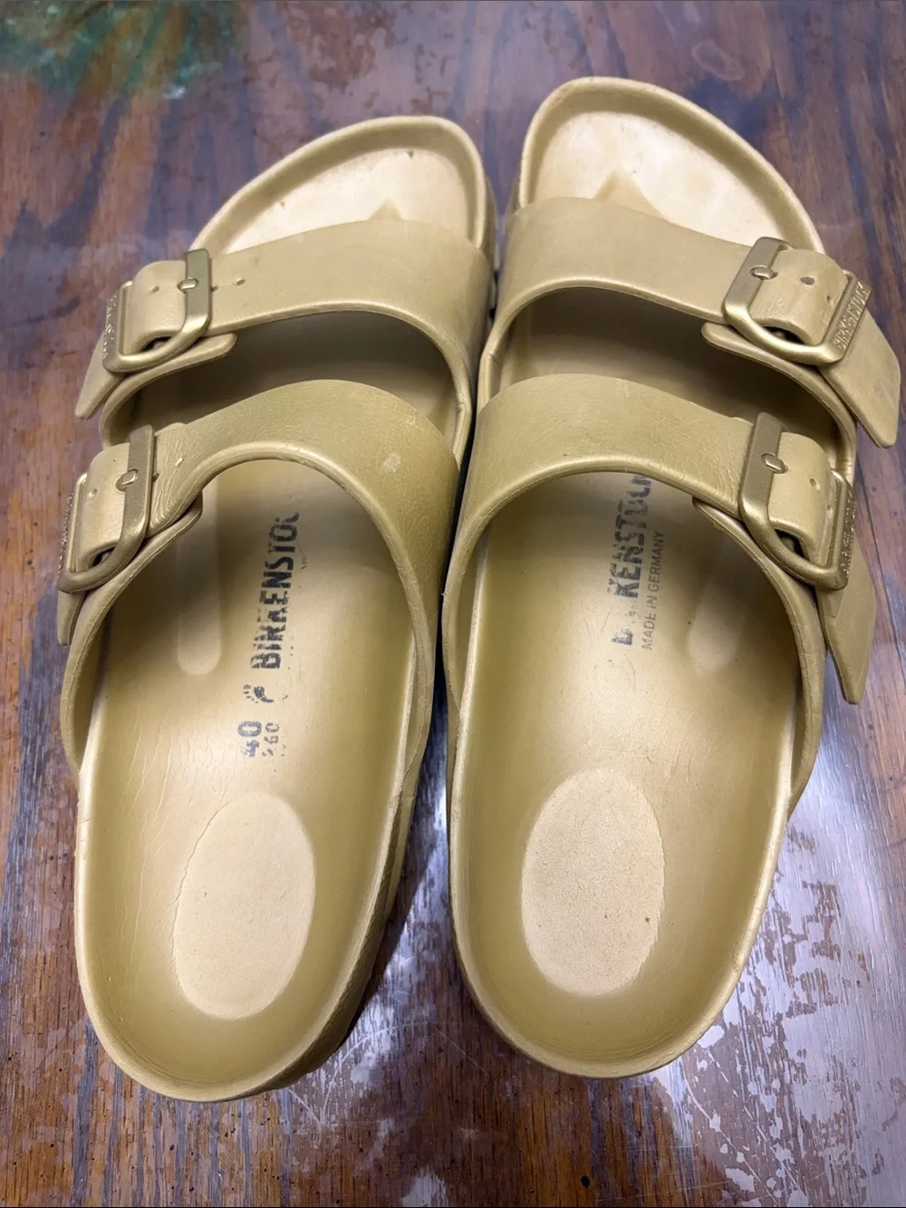 Women Double-Buckle Birkenstock Slide Sandals in Golden Sz 40(9) - Picture 3 of 5
